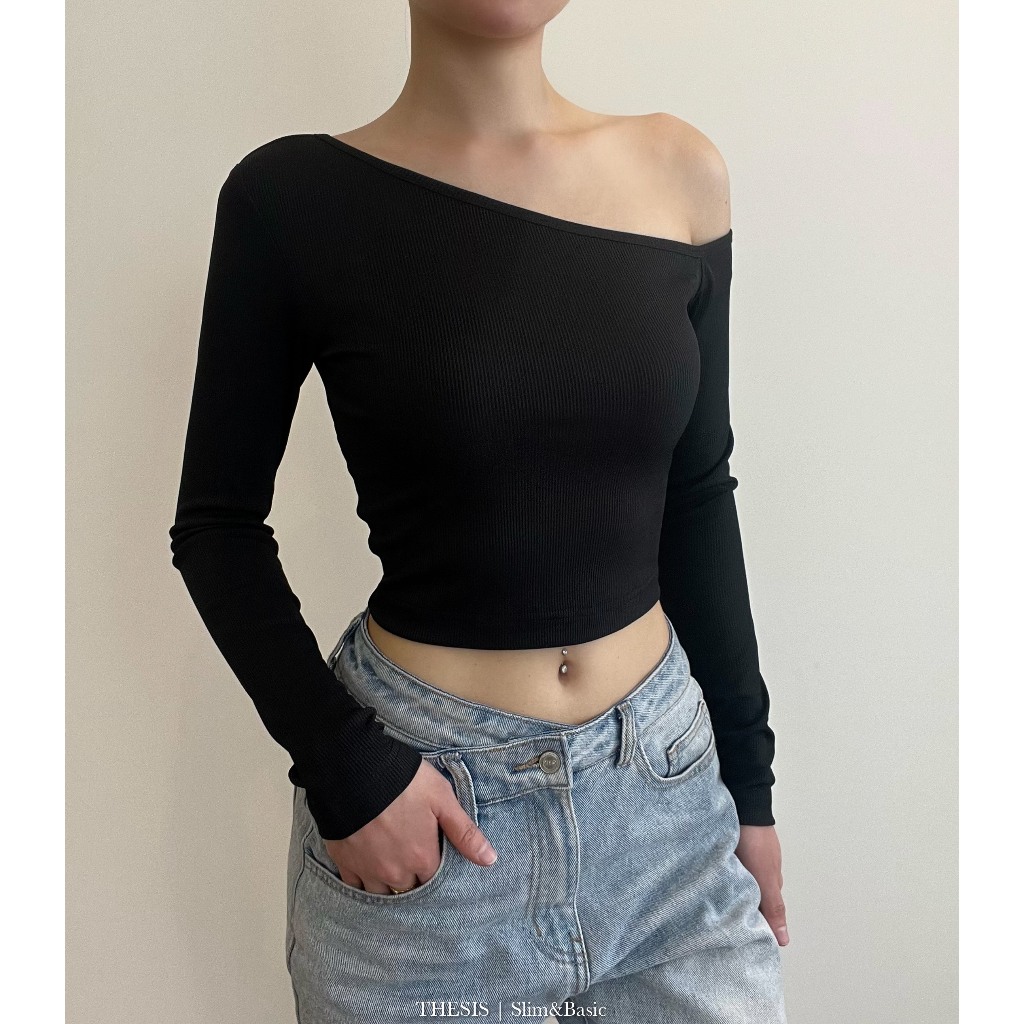Áo Croptop Lệch Vai Dài Tay - Áo ôm body dài tayTHESIS