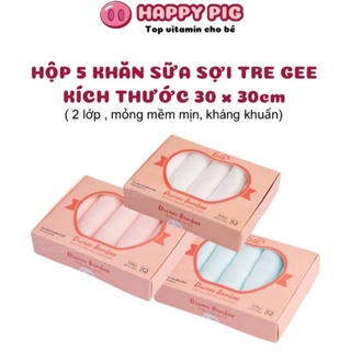 Khăn sữa Sợi Tre Gee - Hộp 5 khăn sữa xô sợi tre 2 lớp mềm mịn