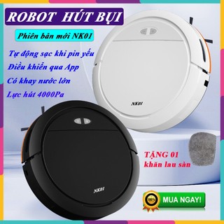 Robot hút bụi, máy hút bụi lau nhà thông minh. lực hút mạnh 4000pa, tự sạc, khay nước lớn. app tiếng việt