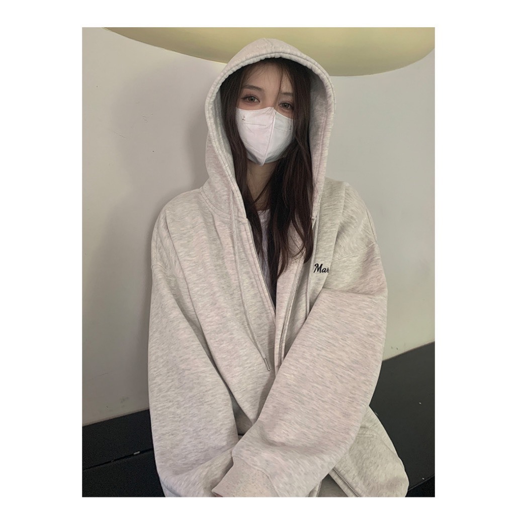ÁO HOODIE ZIP KÉO KHÓA IN CHỮ TRƯỚC NGỰC PHONG CÁCH HÀN QUỐC