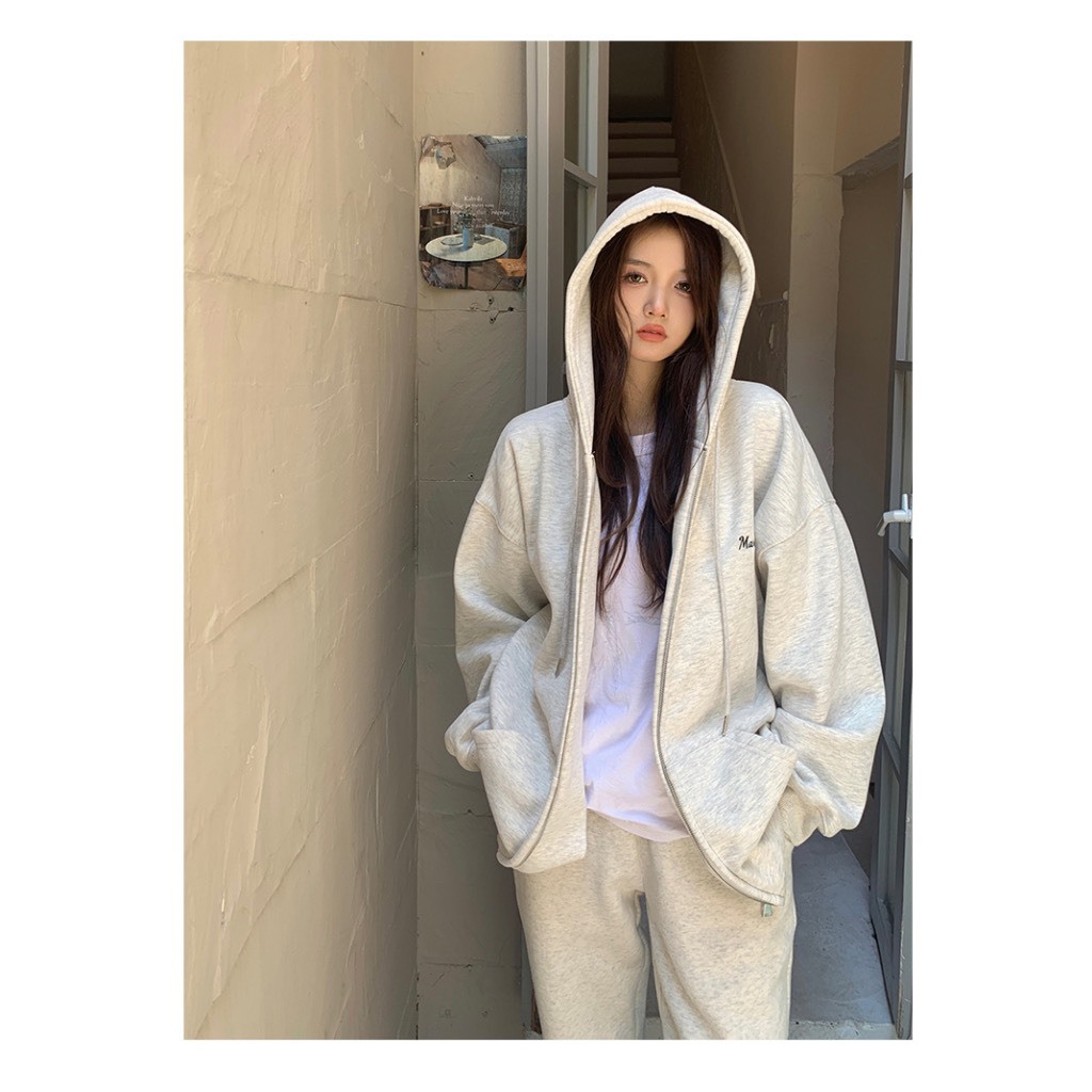 ÁO HOODIE ZIP KÉO KHÓA IN CHỮ TRƯỚC NGỰC PHONG CÁCH HÀN QUỐC