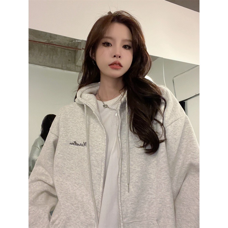 ÁO HOODIE ZIP KÉO KHÓA IN CHỮ TRƯỚC NGỰC PHONG CÁCH HÀN QUỐC