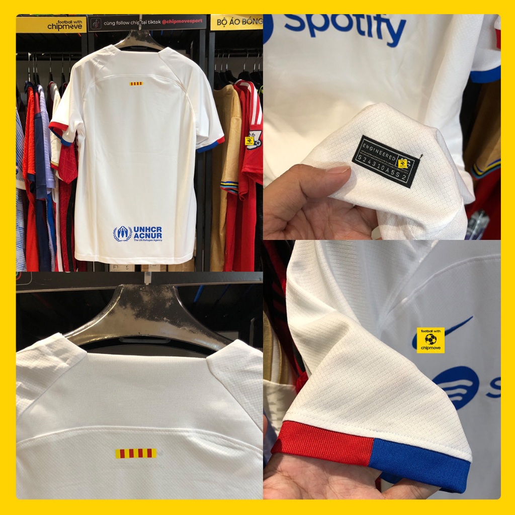 - Bộ áo bóng đá vải thái trắng Barca sân khách đẹp cao cấp