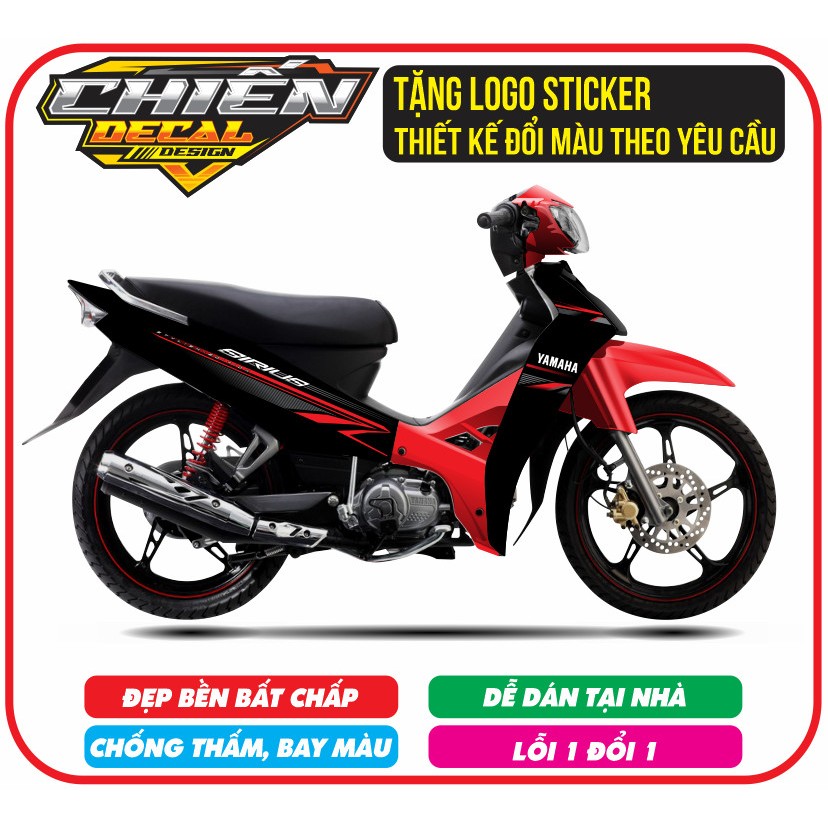Tem rời xe sirius RC 110cc - 50cc mẫu tem zin xe màu đen chỉ đỏ (tem 3 lớp cao cấp)