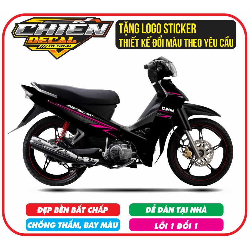Tem rời xe sirius RC 110cc - 50cc mẫu tem zin màu đen hồng (tem 3 lớp cao cấp)