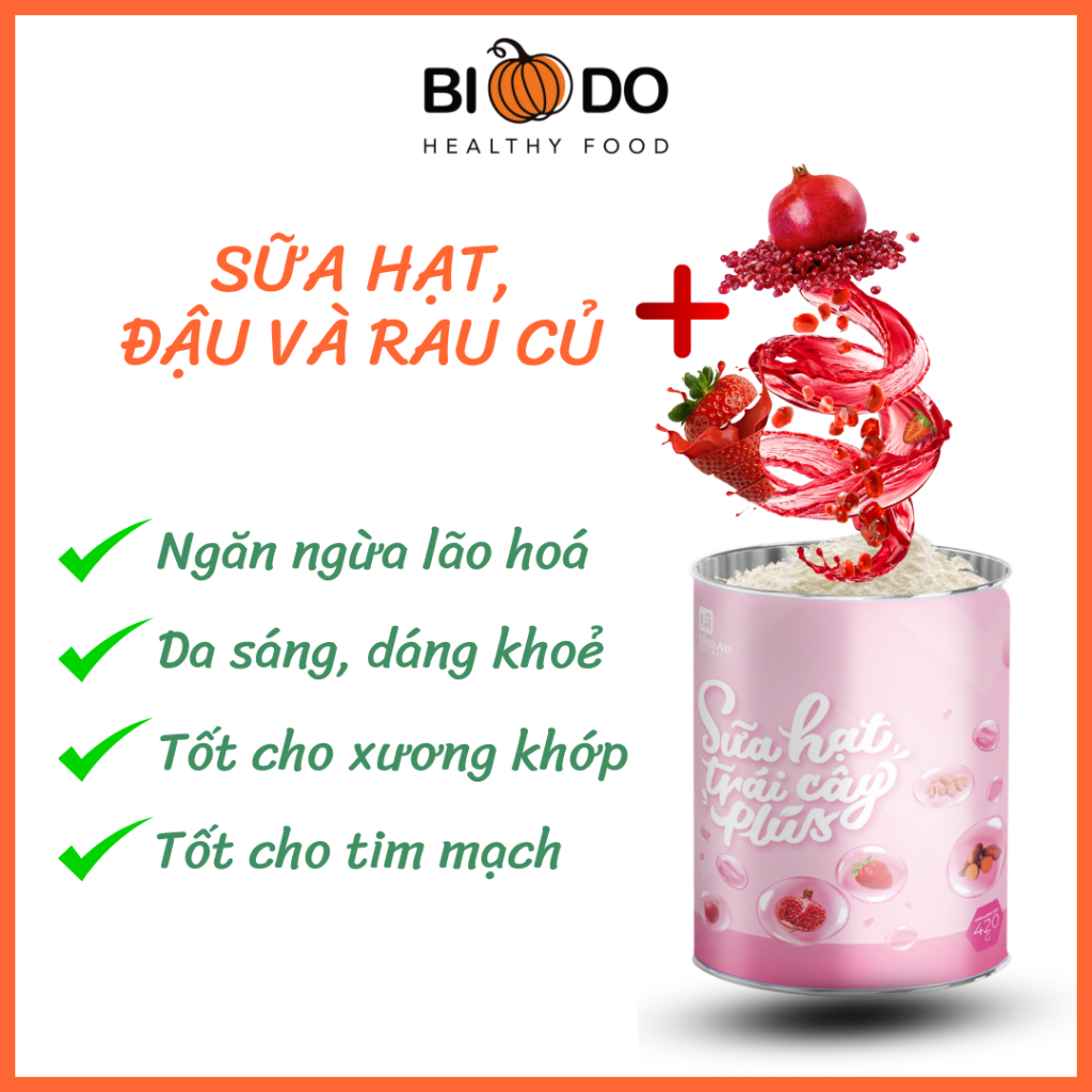 Sữa Bột Đậu Hạt Rau Củ Trái Cây Plus - Bí Đỏ Food - Bổ Sung Collagen Từ Thực Vật