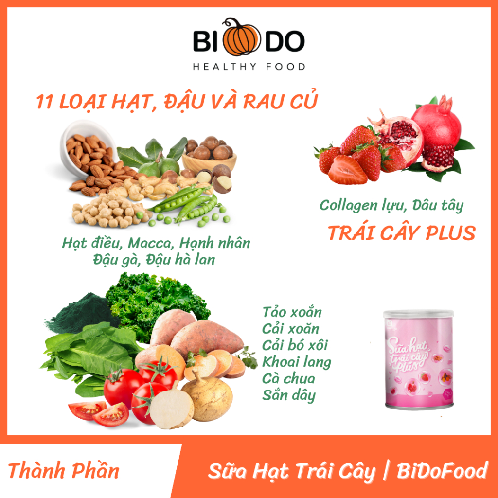 Sữa Bột Đậu Hạt Rau Củ Trái Cây Plus - Bí Đỏ Food - Bổ Sung Collagen Từ Thực Vật