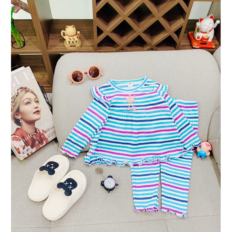 Bộ dài tay cho bé gái từ 7-18kg chất len tăm co dãn mềm thoáng dáng babydoll phối cánh tiên xinh yêu