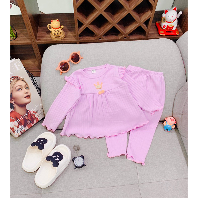 Bộ dài tay cho bé gái từ 7-18kg chất len tăm co dãn mềm thoáng dáng babydoll phối cánh tiên xinh yêu