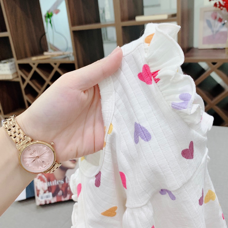 Bộ dài tay cho bé gái từ 7-18kg chất len tăm co dãn mềm thoáng dáng babydoll phối cánh tiên xinh yêu