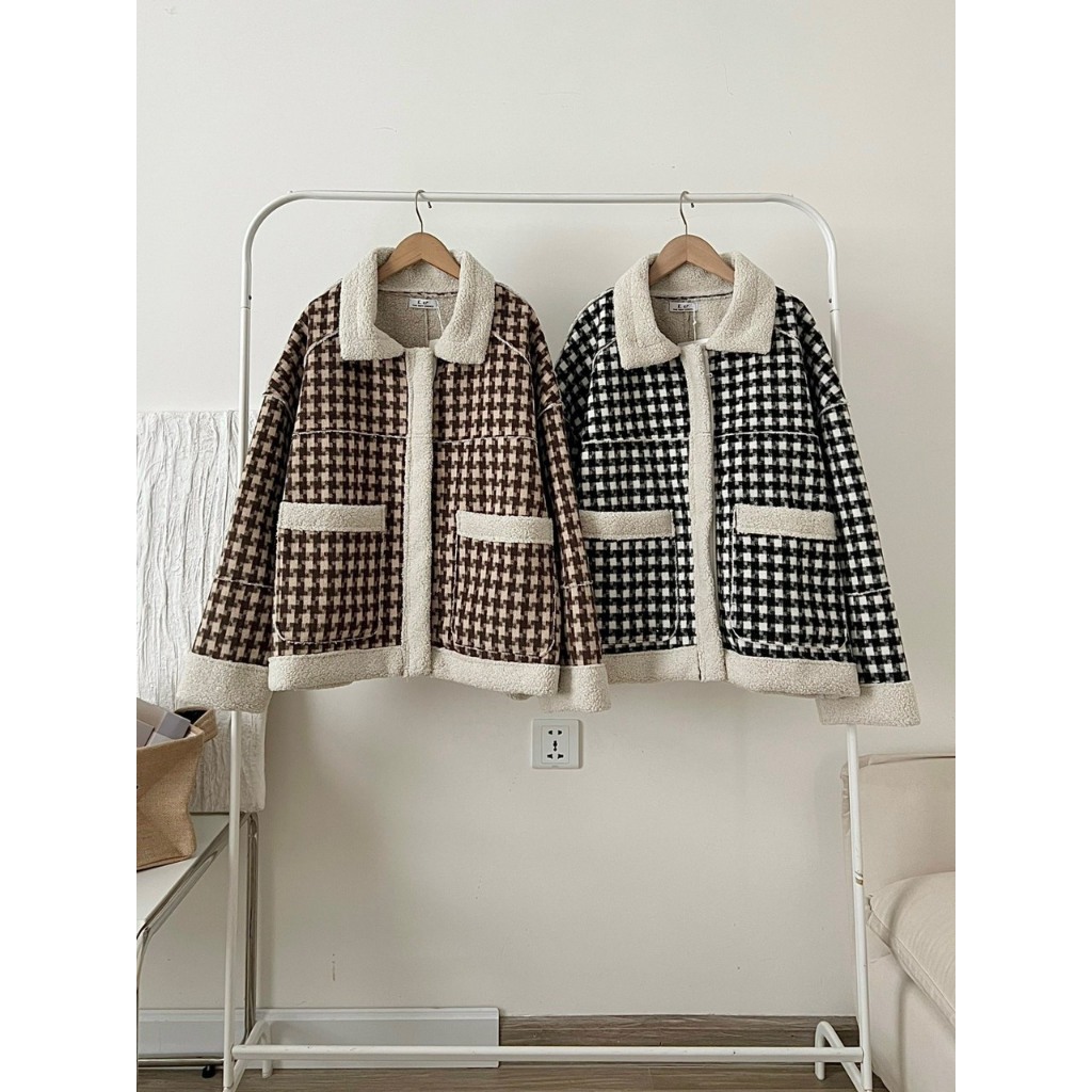 Áo khoác dạ hoạ tiết caro , áo khoác lot lôngphong cách Hàn Quốc siêu xịn hàng cao cấp vip 1 T34