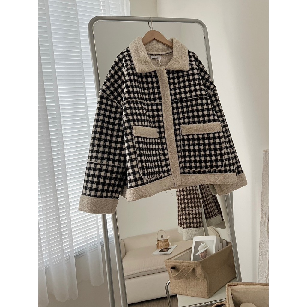 Áo khoác dạ hoạ tiết caro , áo khoác lot lôngphong cách Hàn Quốc siêu xịn hàng cao cấp vip 1 T34