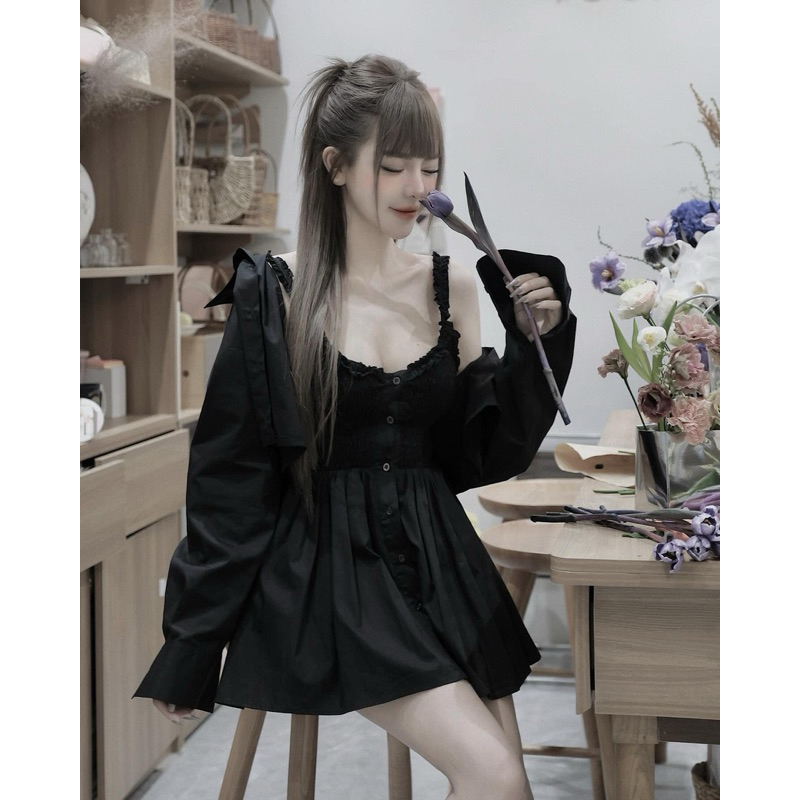 Set Váy 2 Dây Thô Nhăn Kèm Áo Ngoài Chuẩn MPB