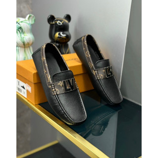 Giày lười da, giày mọi nam, Moca Lv da thật, Lót da, Đế cao su bản đẹp  Fullbox thẻ bill. [ Bảo hành nổ da bong đế ]