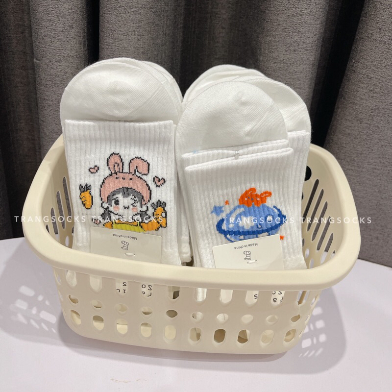 Tất trắng cao cổ hình Girl & Bear