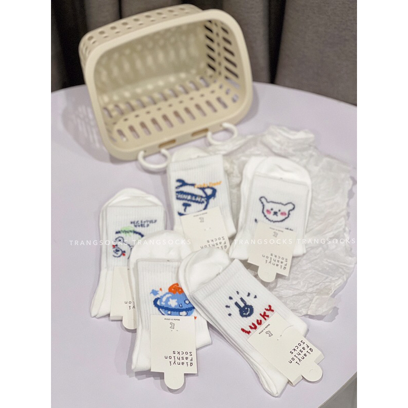 Tất trắng cao cổ hình Girl & Bear