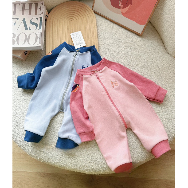 Bộ body cho bé sơ sinh, set body gấu sắc mauf dài tay kéo khóa chất nỉ 2 da cho bé trai và bé gái
