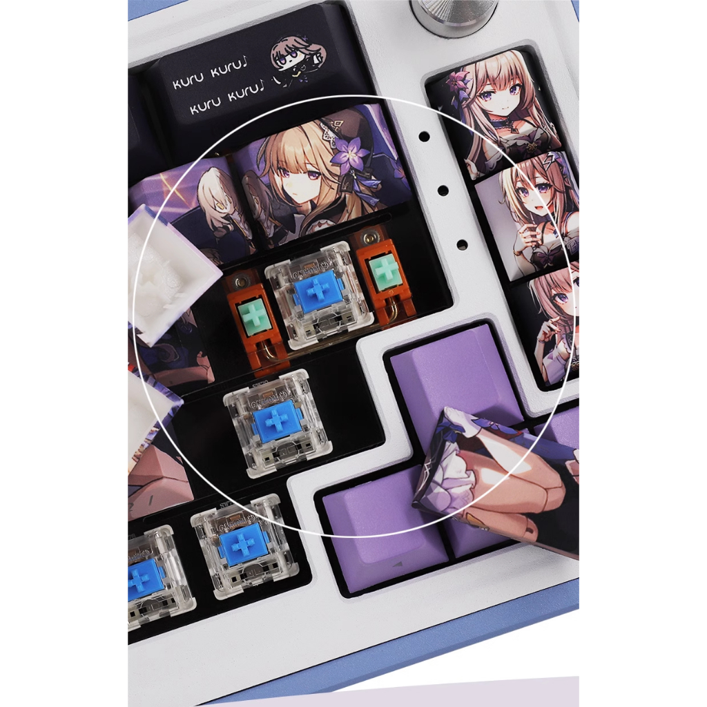 Keycap Honkai: Star Rail Herta thick PBT xuyên led in dyesub 5 mặt 135 phím anime layout keycaps Genshin Impact