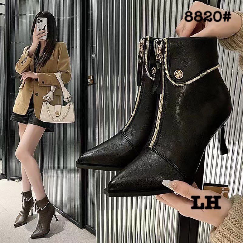 Boot cao gót mũi nhọn gót nhọn khoá giữa 7p mã 8820-6 fullbox