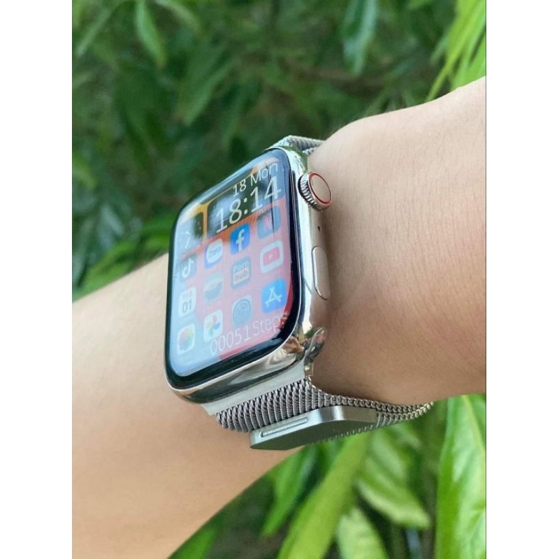 Đồng hồ thông mình bản thép viền thép bóng không gỉ tặng kèm dây thép + dây silicon