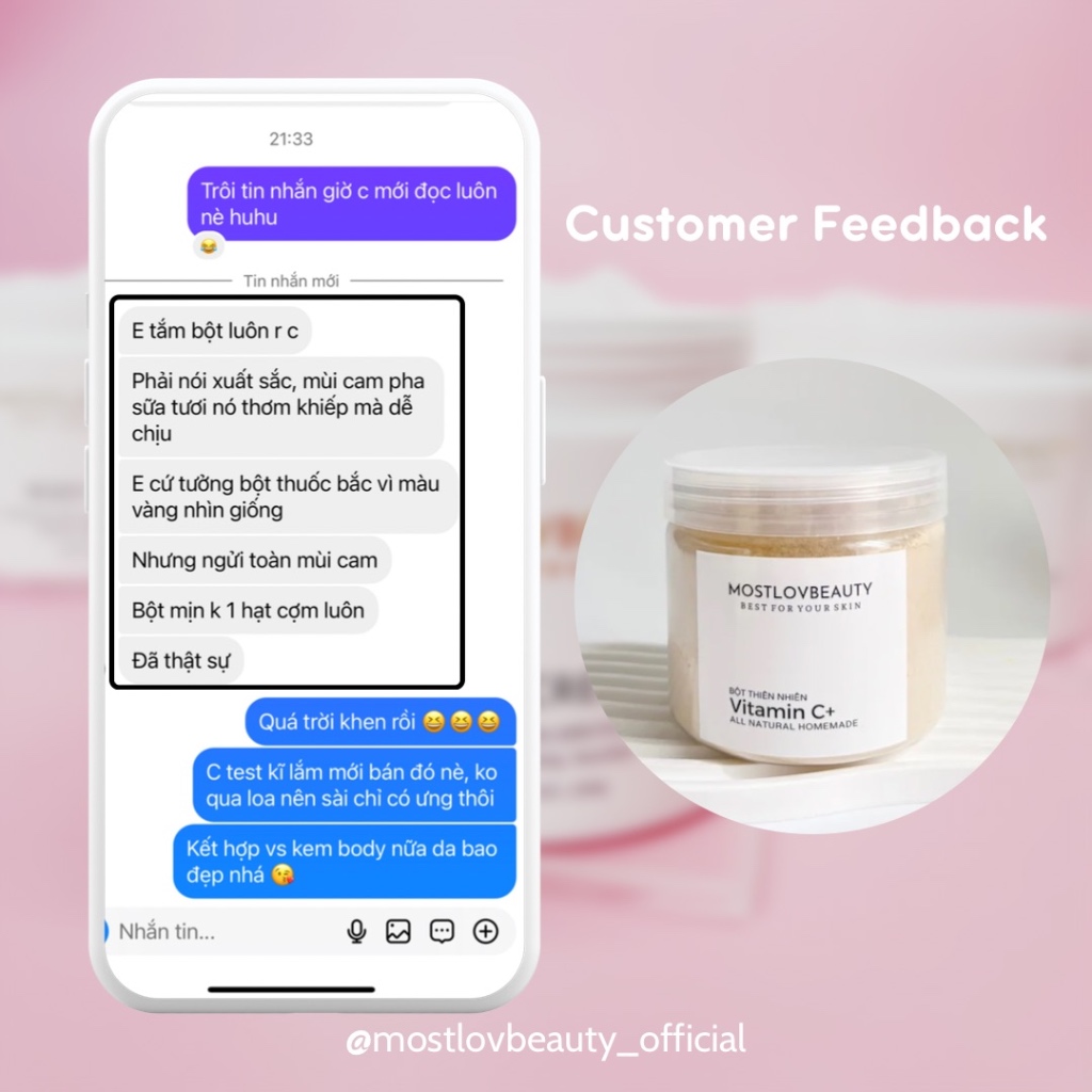 Bột Ủ Trắng Vitamin C Mostlovbeauty, giúp sáng da, mờ thâm và đều màu da