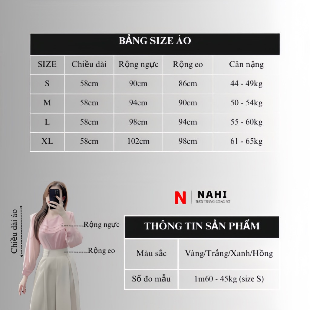 Áo sơ mi cổ viền bèo Nahi.vn NH05 Tay dài chất liệu vải von tơ cao cấp