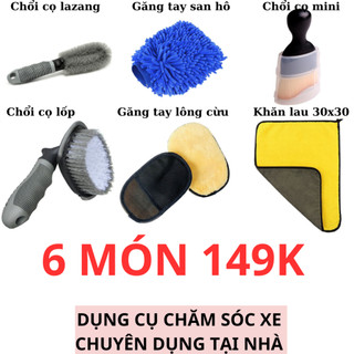 Bộ 6 món dụng cụ chăm sóc, cọ rửa xe, vệ sinh xe, chuyên dụng tại nhà
