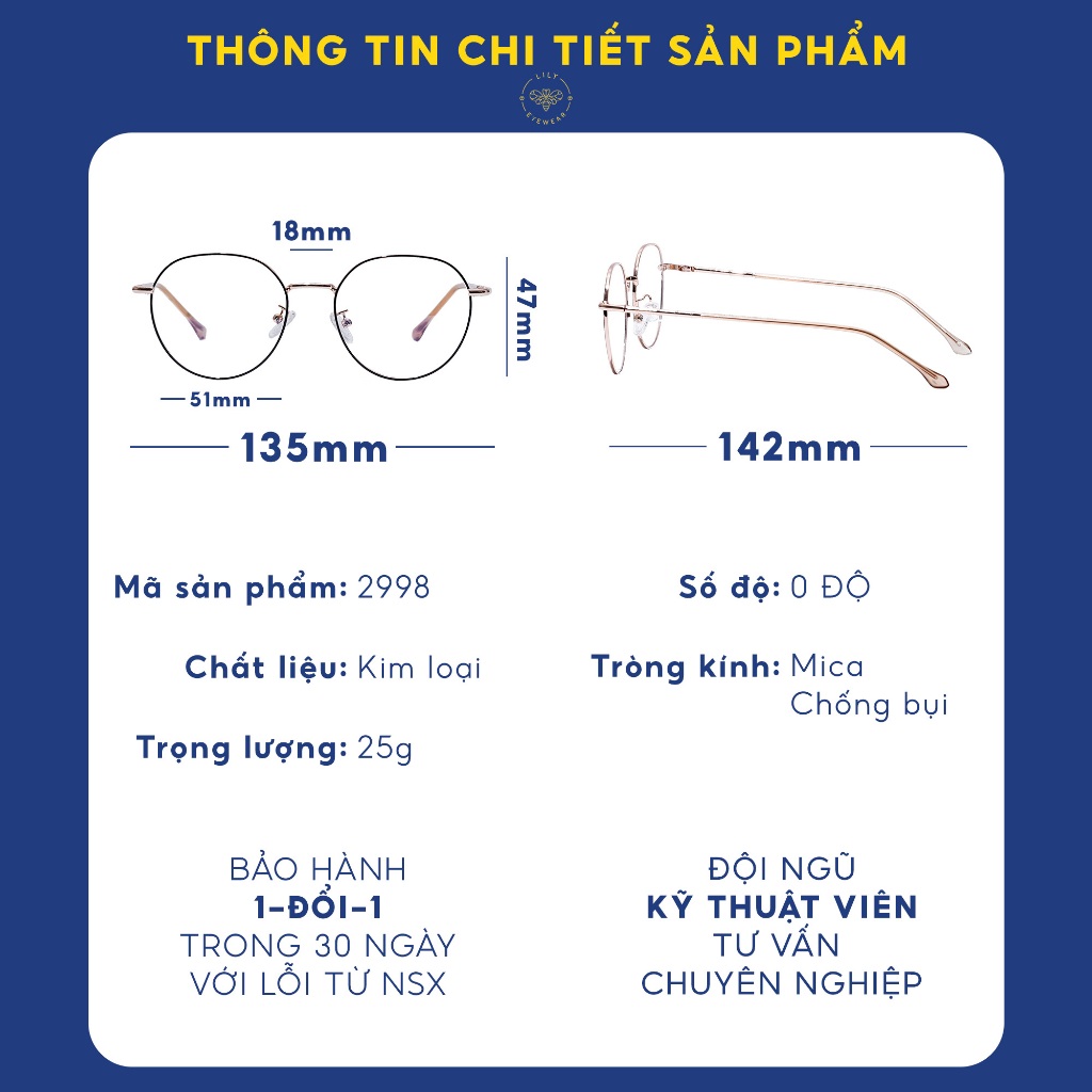 Gọng kính cận nữ Lilyeyewear mắt oval kim loại thanh mảnh màu sắc thời trang 292398