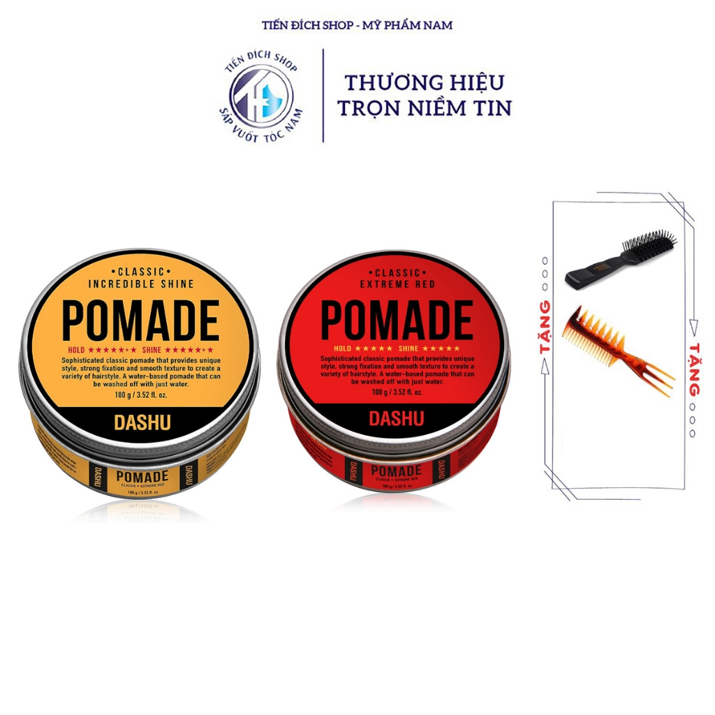 Pomade tạo kiểu Dashu Classic Renewal Extreme Red Pomade 100gr VÀ Classic Incredible Shine 100gr + Tặng lược Chaoba, Tex
