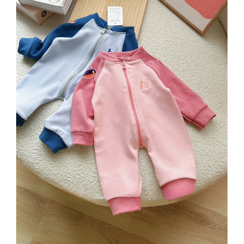 Bộ body cho bé sơ sinh, set body gấu sắc mauf dài tay kéo khóa chất nỉ 2 da cho bé trai và bé gái