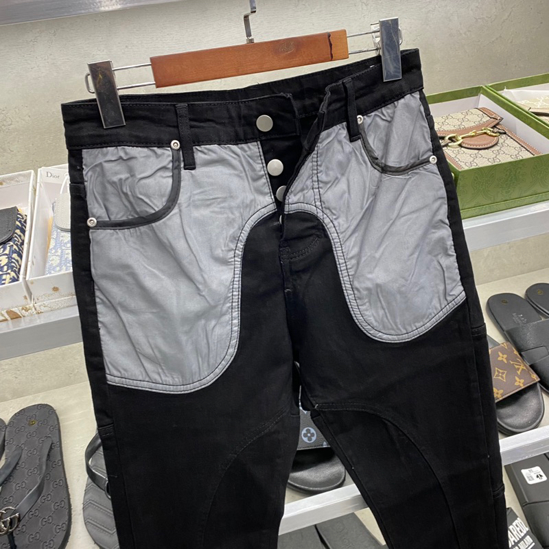 Quần jean obsess phối túi xám 4 cúc đơn giản,quân bò obsess đen túi màu xám phong cách hưởng đá