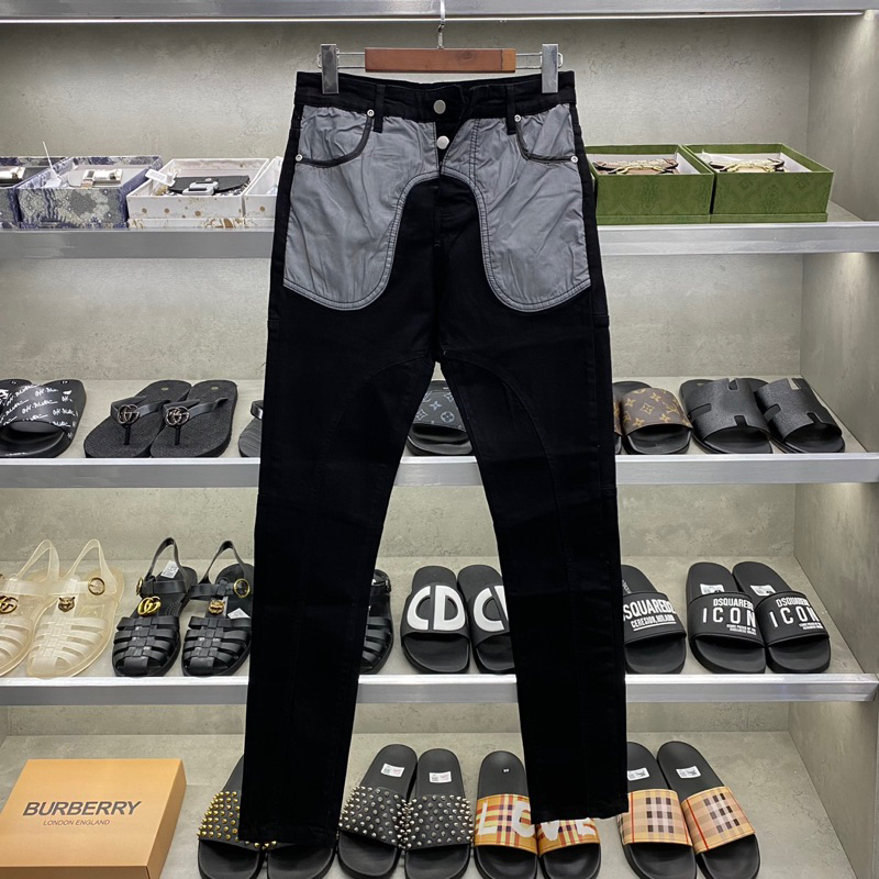 Quần jean obsess phối túi xám 4 cúc đơn giản,quân bò obsess đen túi màu xám phong cách hưởng đá