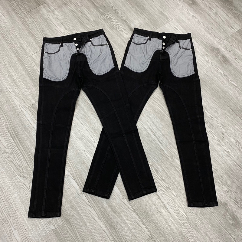 Quần jean obsess phối túi xám 4 cúc đơn giản,quân bò obsess đen túi màu xám phong cách hưởng đá