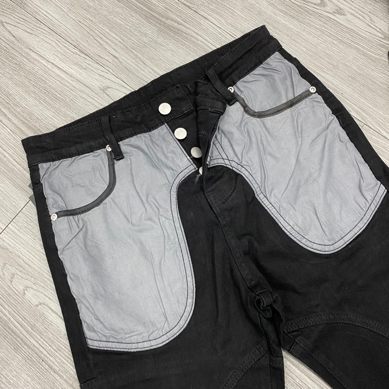 Quần jean obsess phối túi xám 4 cúc đơn giản,quân bò obsess đen túi màu xám phong cách hưởng đá