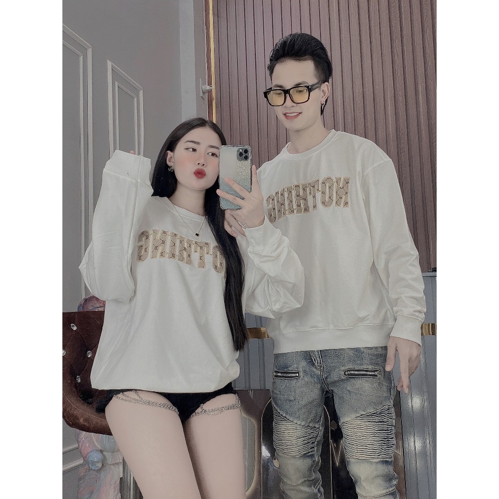 Áo thun nỉ 2 da,áo thu đông sweater dài tay dày dặn thêu chữ có 2 màu dễ phối đồ trắng và đen