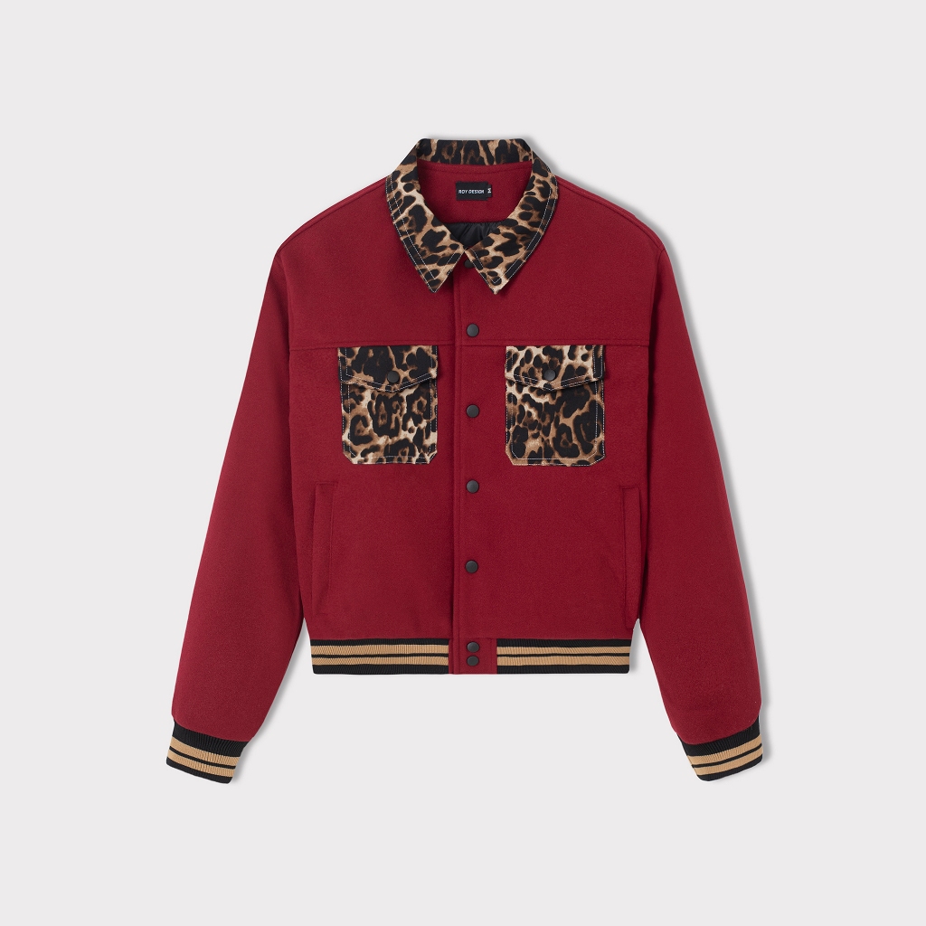 Áo Khoác Varsity Đỏ Phối Da Báo V2 Nam Nữ/ Fom crop - Roy design