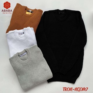 Áo len nam cổ tròn đan dày dặn, mềm mại ABABA tron-ngom7