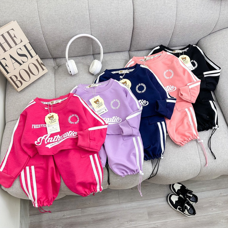 Set bộ áo cotton dài mix quần túi hộp cho bé gái