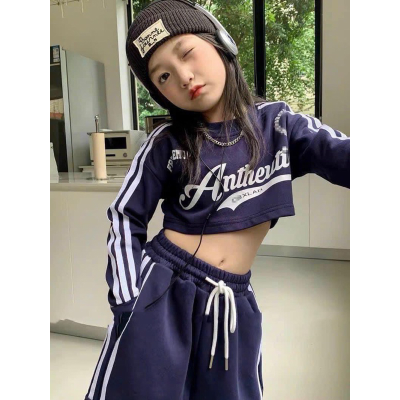 Set bộ áo cotton dài mix quần túi hộp cho bé gái