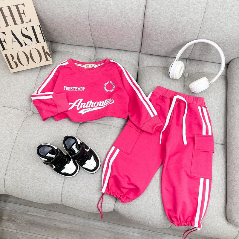 Set bộ áo cotton dài mix quần túi hộp cho bé gái