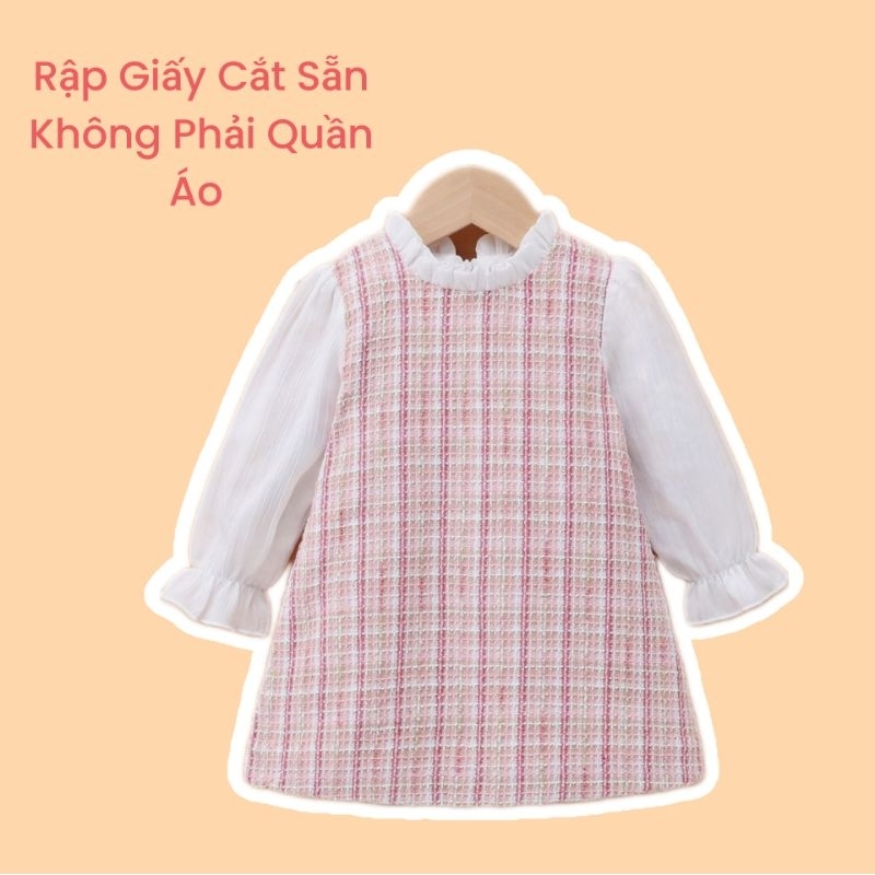 Rập giấy cắt sẵn - Rập giấy may váy dạ tweed cổ bèo tay nhún bé gái
