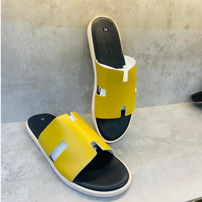 Dép HM Da Đế Gỗ Quai Vàng Cao Cấp Thời Trang LUXXRY