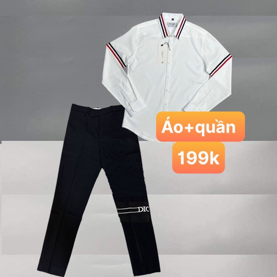 Quần tây âu 4 vạch trắng+ sơ mi nam cao cấp