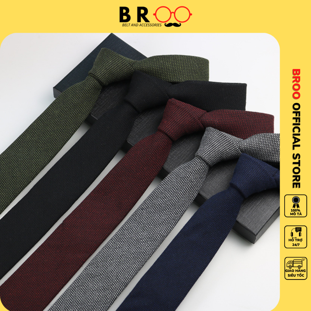 Cà vạt nam vải len trơn BROO nhiều màu cao cấp, caravat công sở bản 6cm phong cách đơn giản cho nam