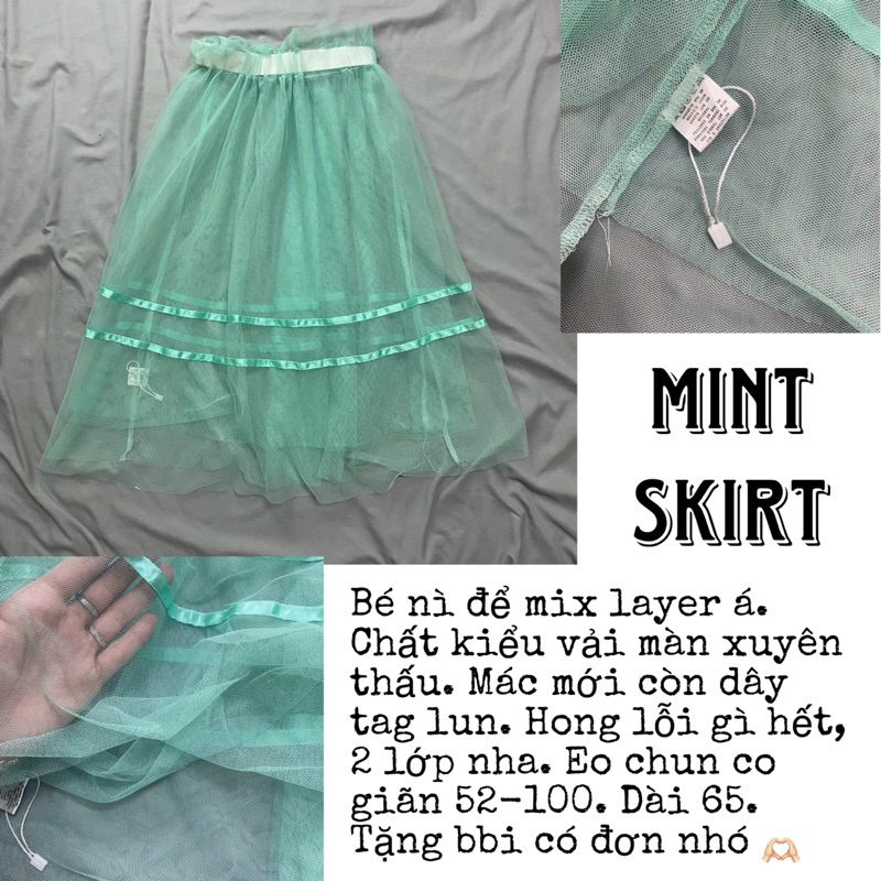 Chân váy lưới màu xanh mint