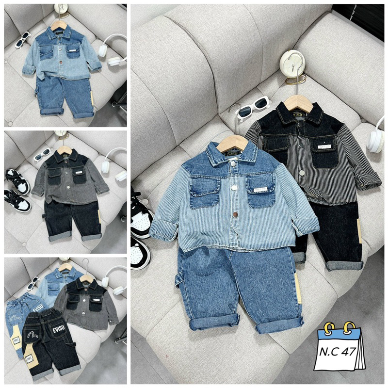 Sét bộ áo sơ mi jean bò phối quần jean phong cách cho bé trai