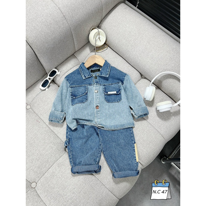Sét bộ áo sơ mi jean bò phối quần jean phong cách cho bé trai