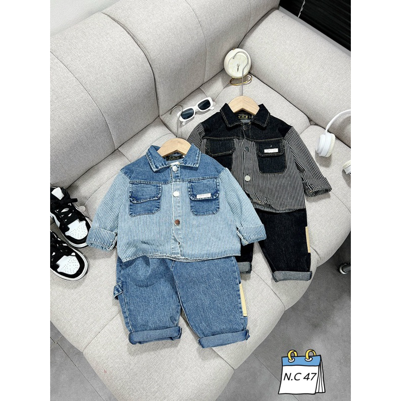Sét bộ áo sơ mi jean bò phối quần jean phong cách cho bé trai