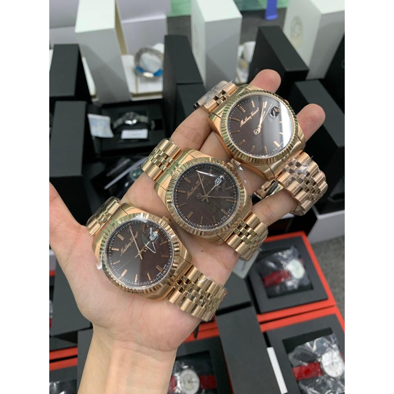 Đồng hồ đôi nam nữ Mathey Tissot Dial Brown Rose Gold