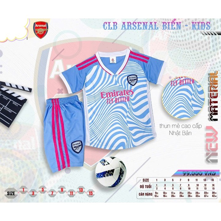Bộ Quần Áo Đá Banh Trẻ Em Arsenal Xanh Biển